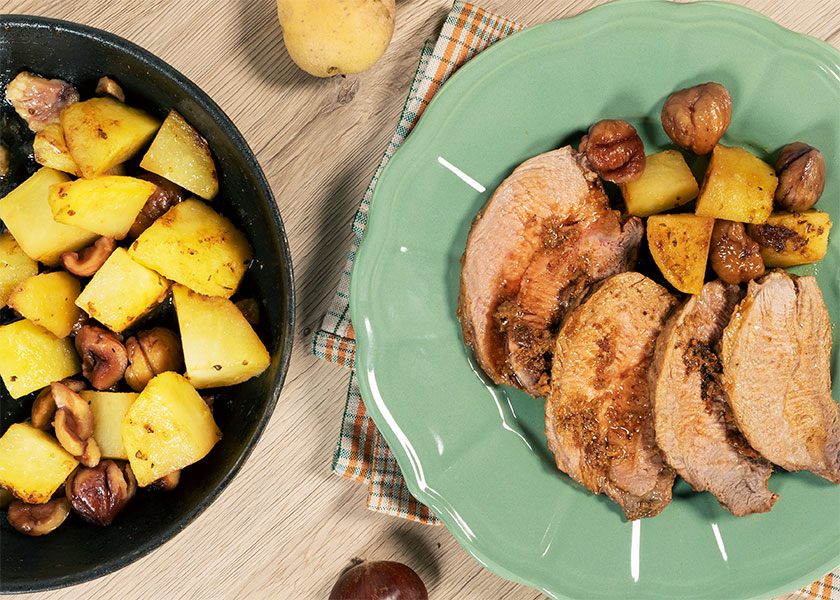 Brasato con patate e castagne