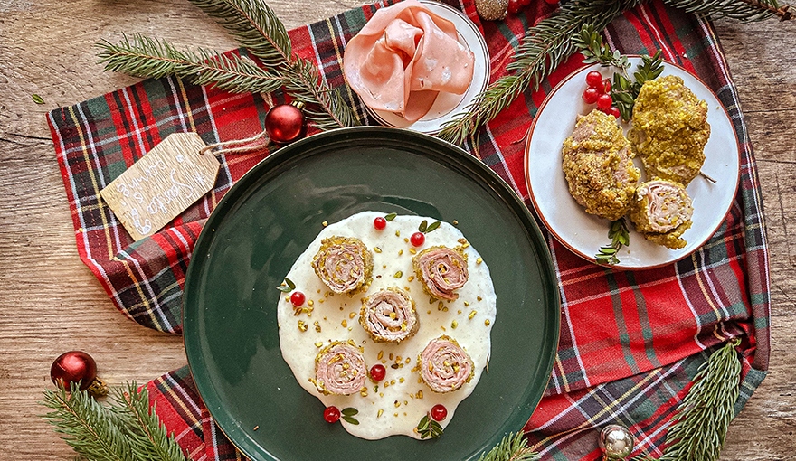 Girelle di vitello con mortadella e pistacchio