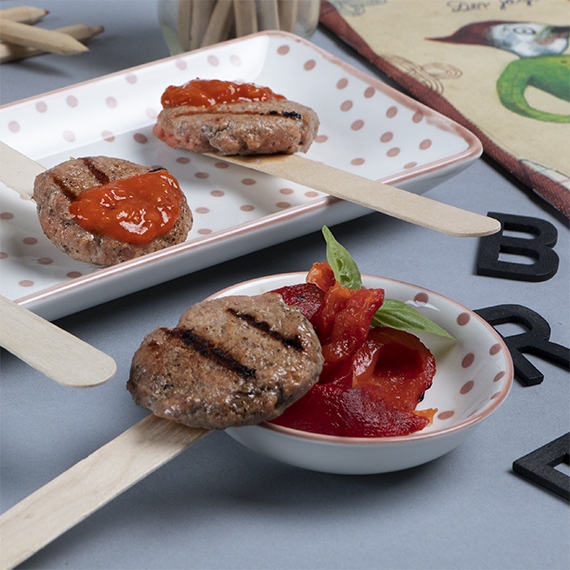 Stecco burger con peperoni arrostiti